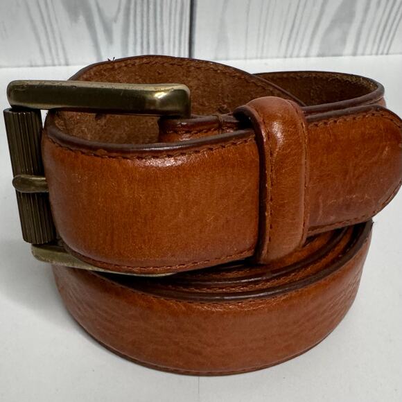 CHAPS Ralph Lauren RL Brown Leather Belt Size 40 Gold Brass Buckle - Picture 1 of 7
